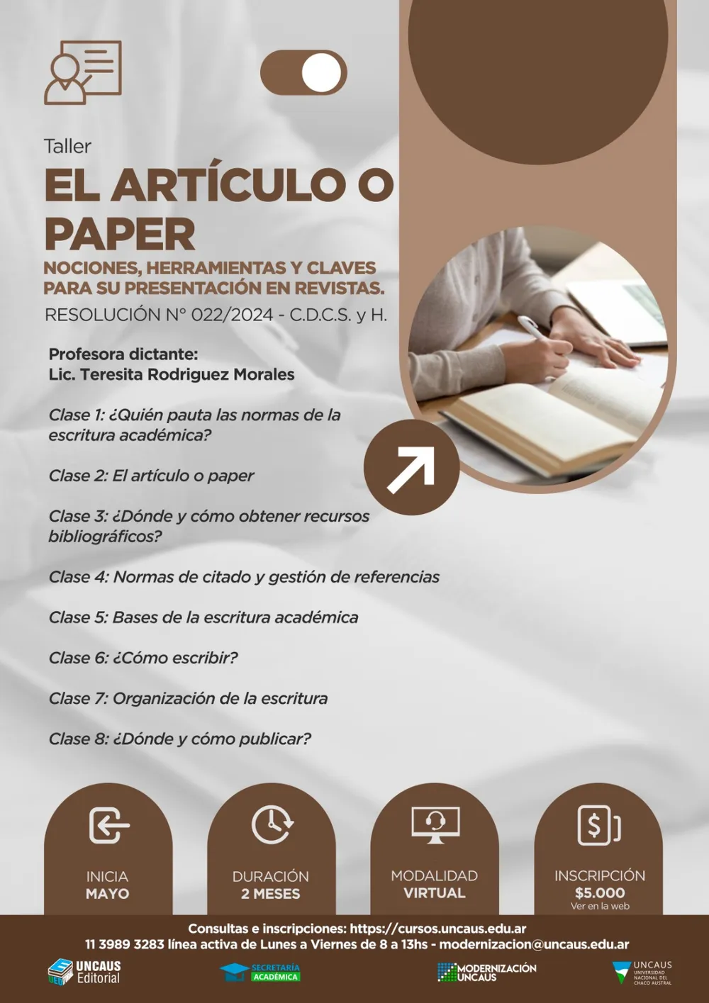 TALLER: EL ARTÍCULO O PAPER: NOCIONES, HERRAMIENTAS y CLAVES PARA SU PRESENTACIÓN EN REVISTAS