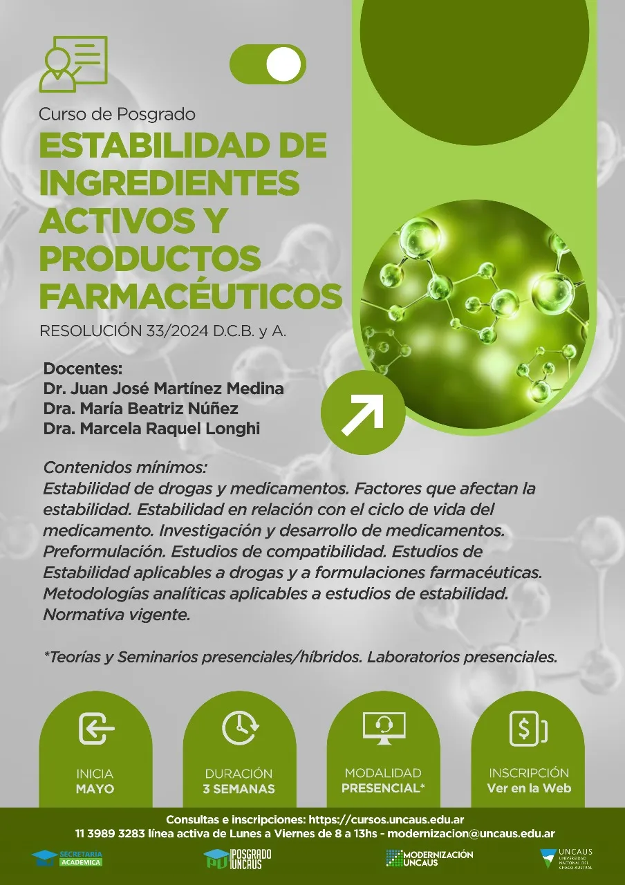 Curso de Posgrado “Estabilidad de ingredientes activos y productos farmacéuticos” 