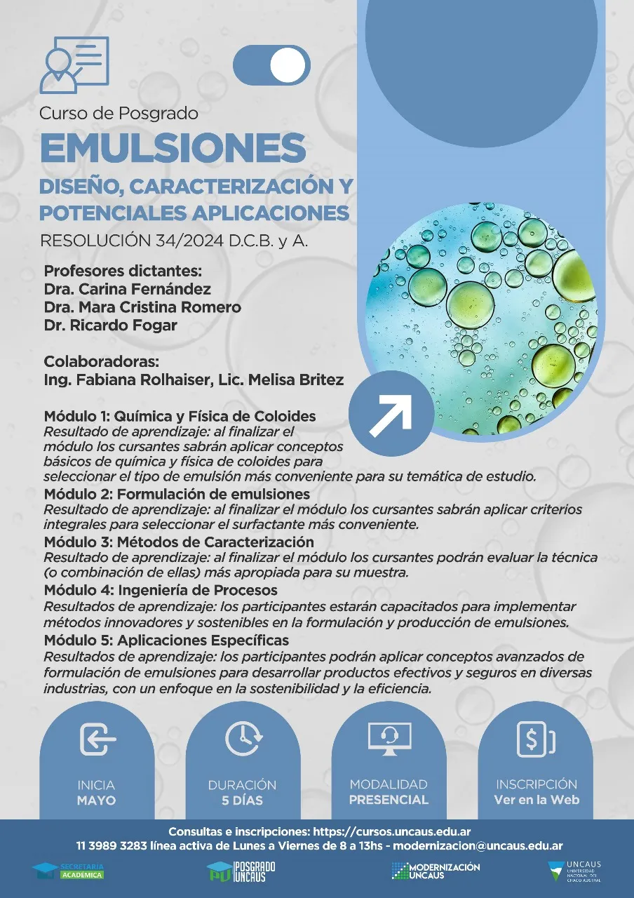 Emulsiones: diseño, caracterización y potenciales aplicaciones