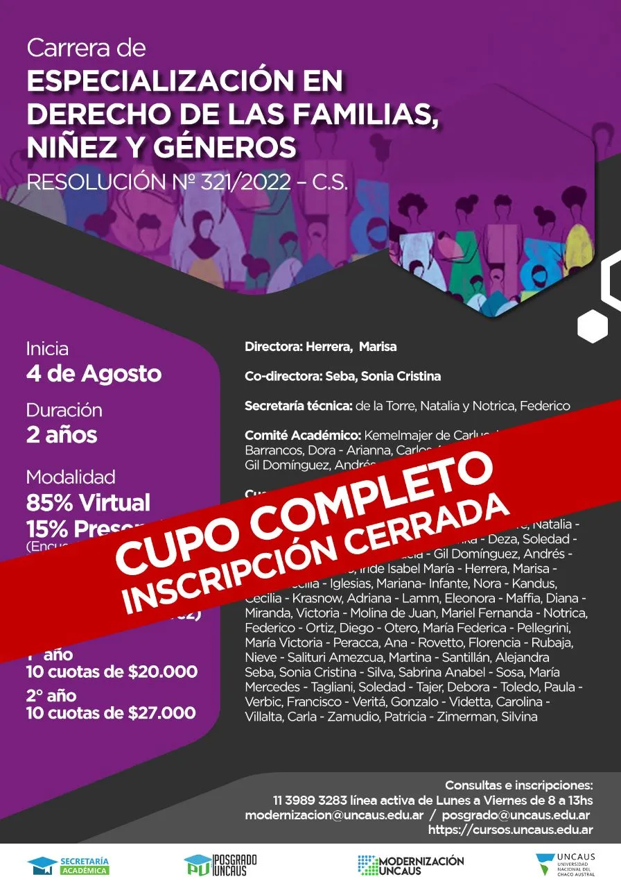 Especialización en Derecho de las Familias, Niñez y Géneros. 1° AÑO