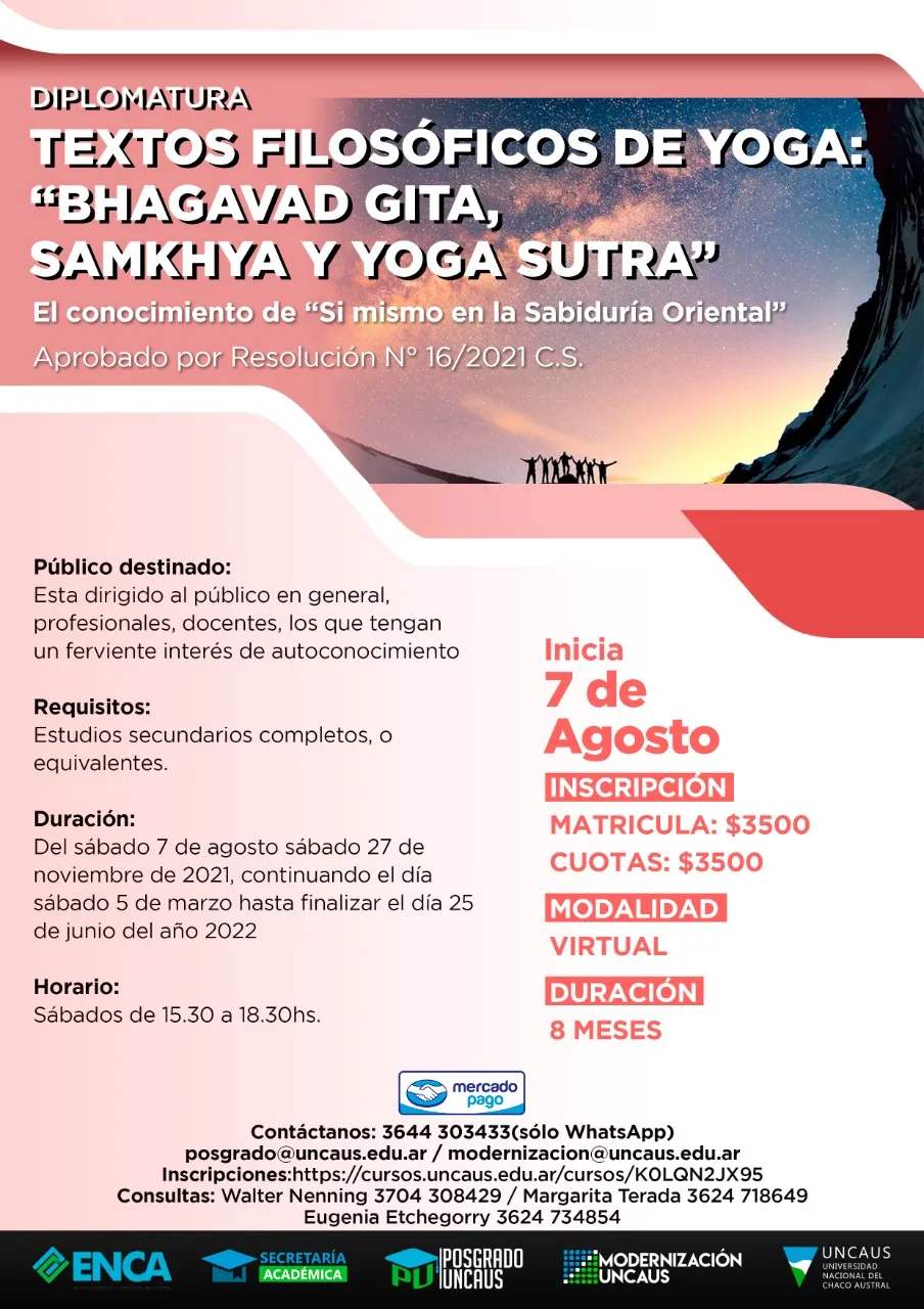 Diplomatura en “Textos Filosóficos del Yoga: Samkhya, Yoga Sutras de Patañjali y Bhagavad Gita”