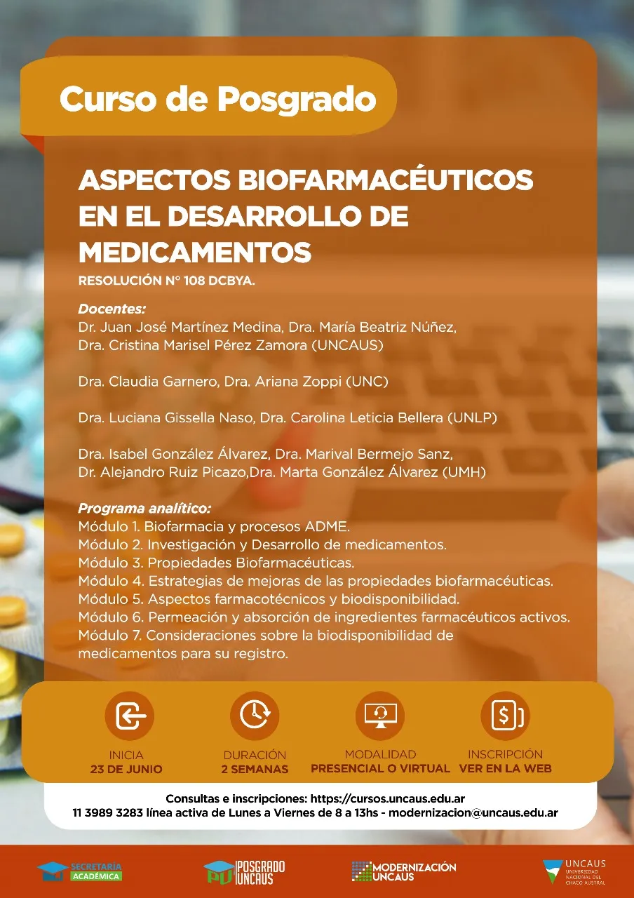 Curso de Posgrado “Aspectos Biofarmacéuticos en el Desarrollo de Medicamentos”
