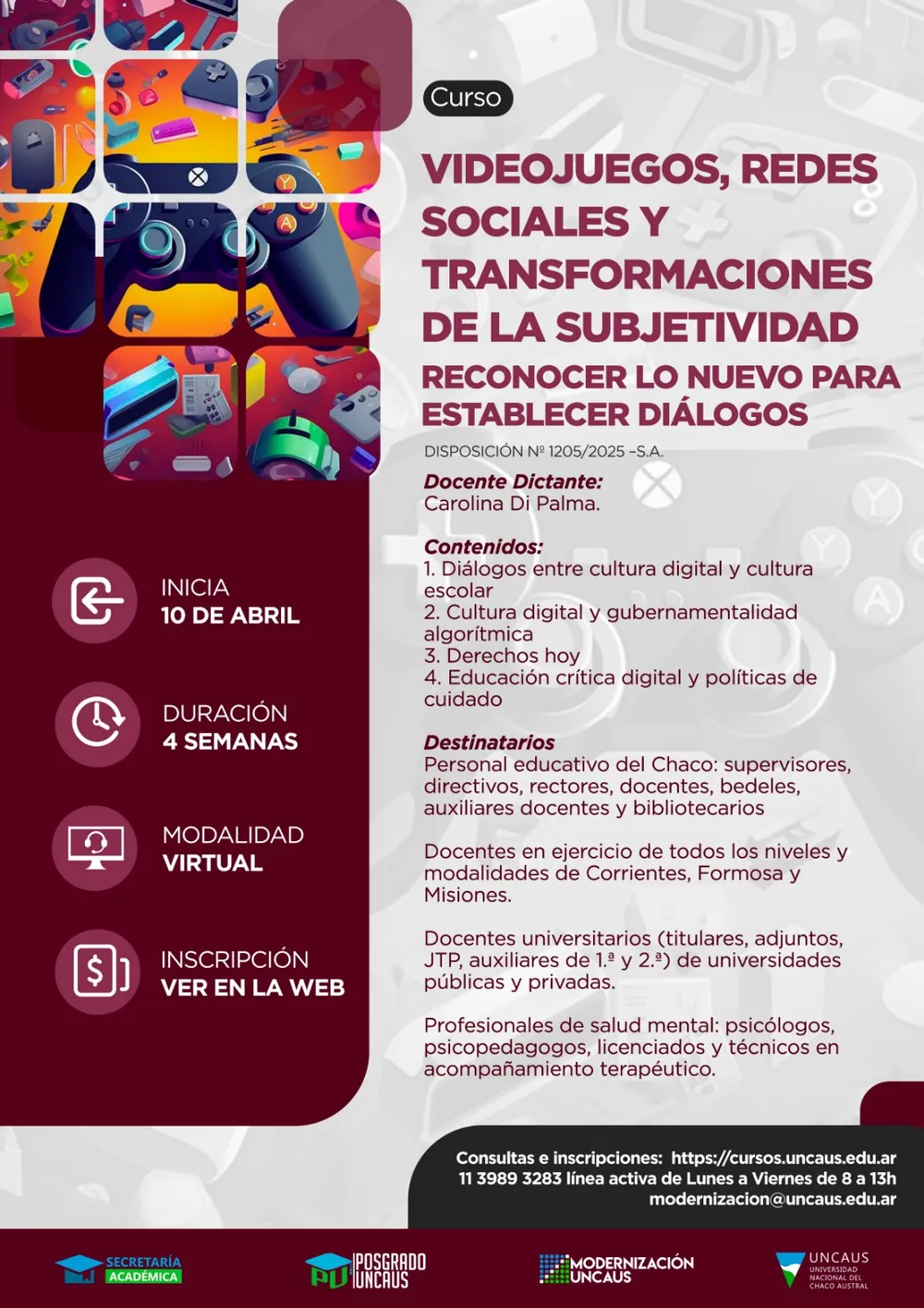 CURSO DE CAPACITACIÓN: Videojuegos, redes sociales y transformaciones de la  subjetividad.