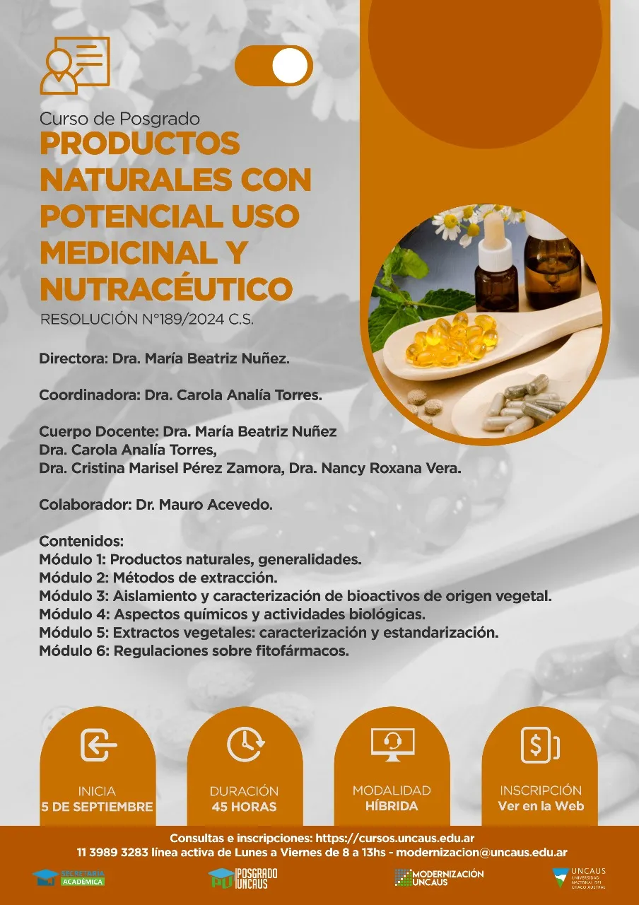 Curso de Posgrado: Productos naturales con potencial uso medicinal y  nutracéutico.