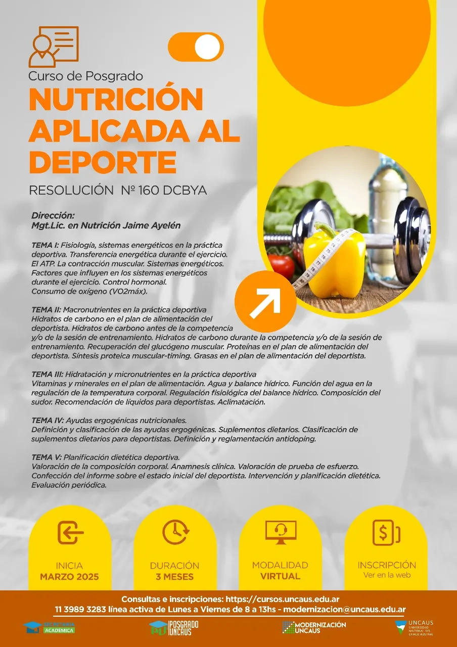 Curso de posgrado en Nutrición Aplicada al Deporte