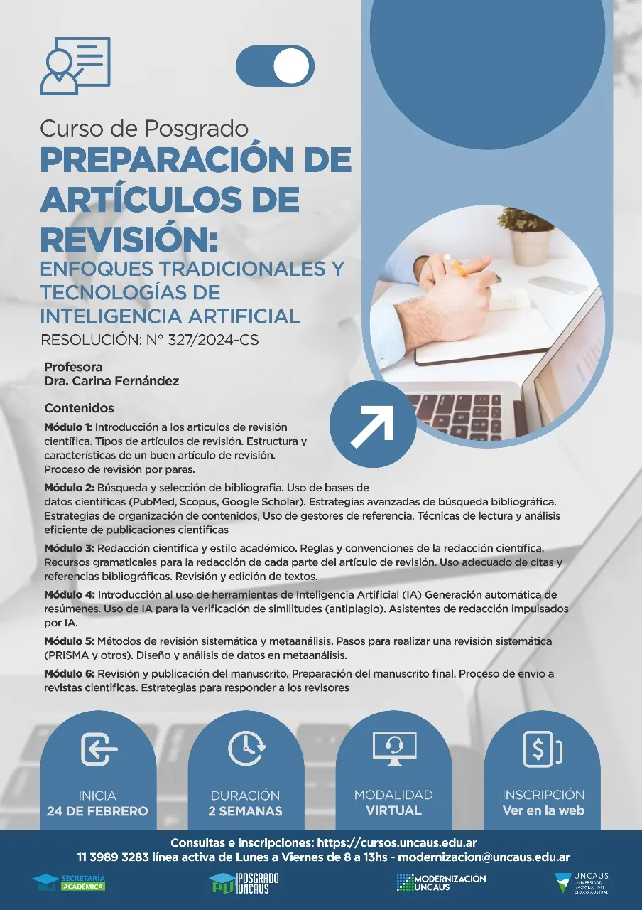 Curso de Posgrado: Preparación de artículos de revisión con enfoque tradicional y tecnología IA