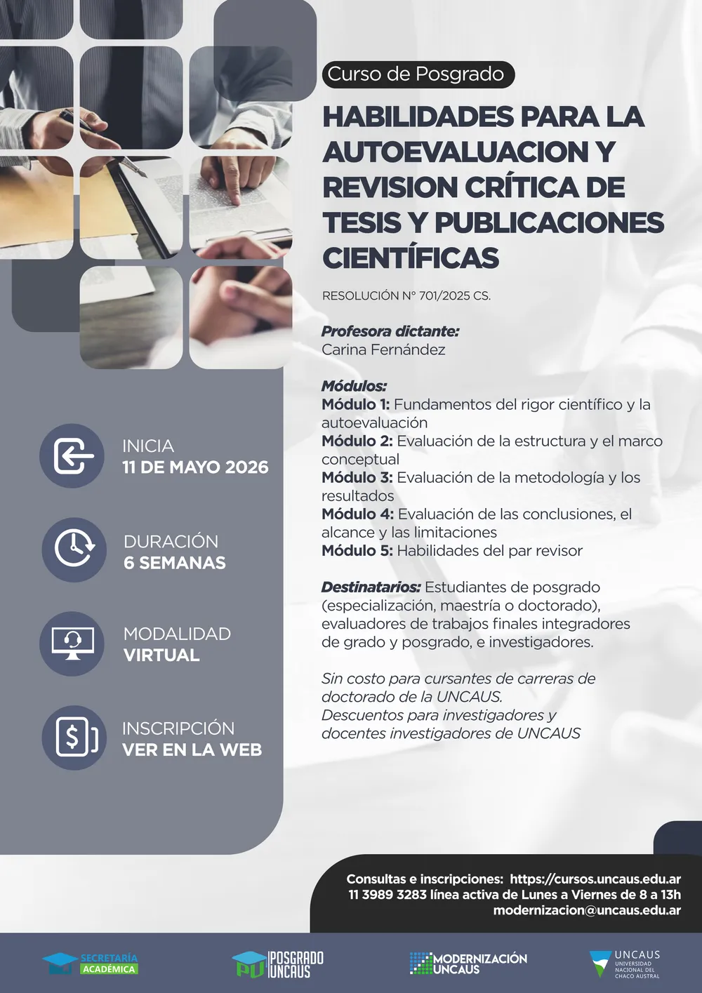 Curso de Posgrado: Habilidades para la autoevaluación y Revisión en tesis