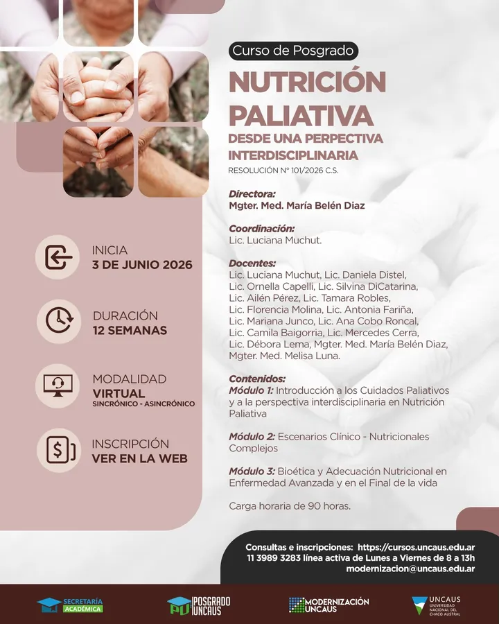 CURSO DE POSGRADO EN NUTRICIÓN PALIATIVA, DESDE UNA PERSPECTIVA INTERDISCIPLINARIA 2026