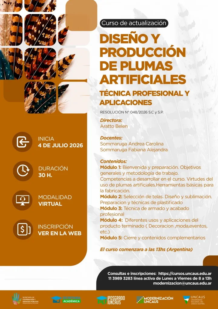 Curso: Diseño y Producción de Plumas Artificiales: “Técnica Profesional y Aplicaciones”