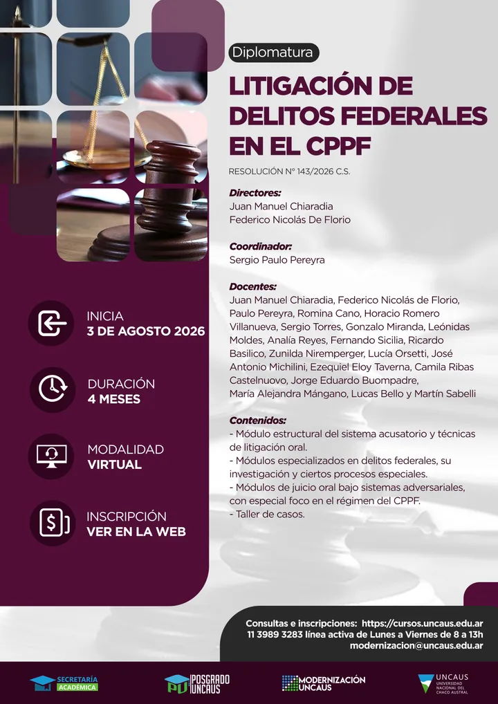 Diplomatura en Litigación de delitos federales en el CPPF.