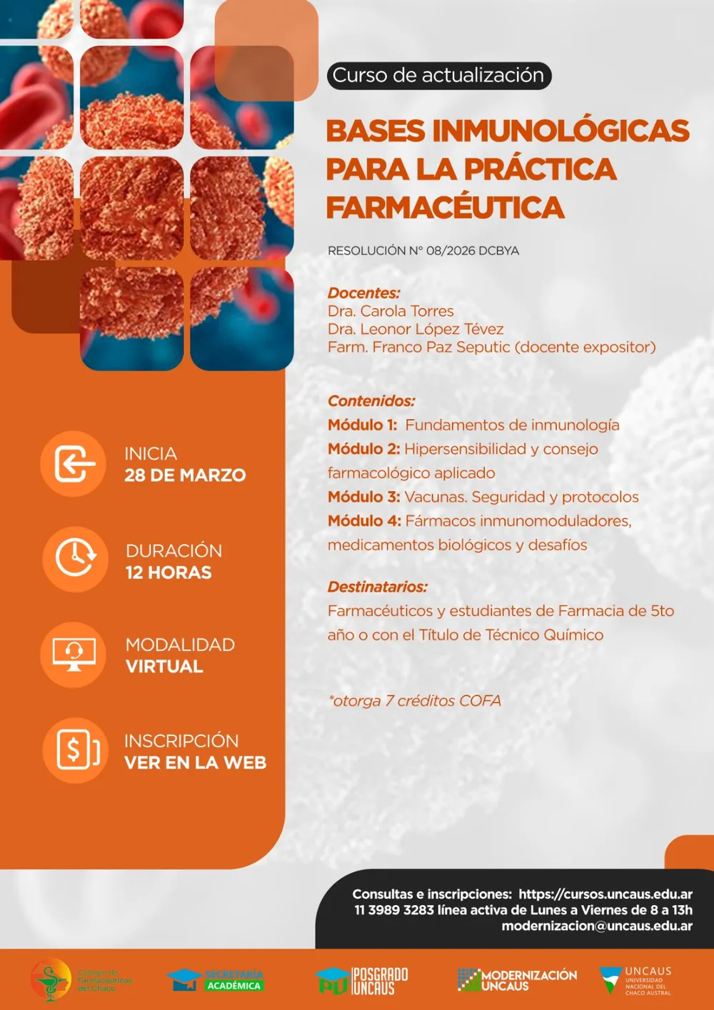 Curso de actualización: Bases Inmunológicas para la Práctica Farmacéutica