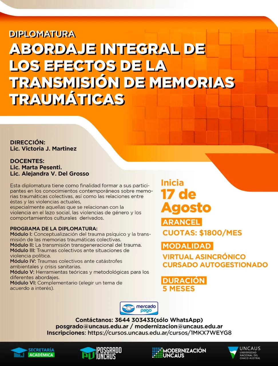 Diplomatura en "Abordaje integral de los efectos de la transmisión de memorias traumáticas"