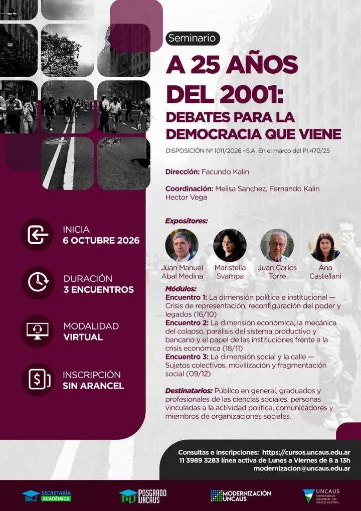 Seminario-Conversatorio: “A 25 años del 2001: Debates para la Democracia que viene”