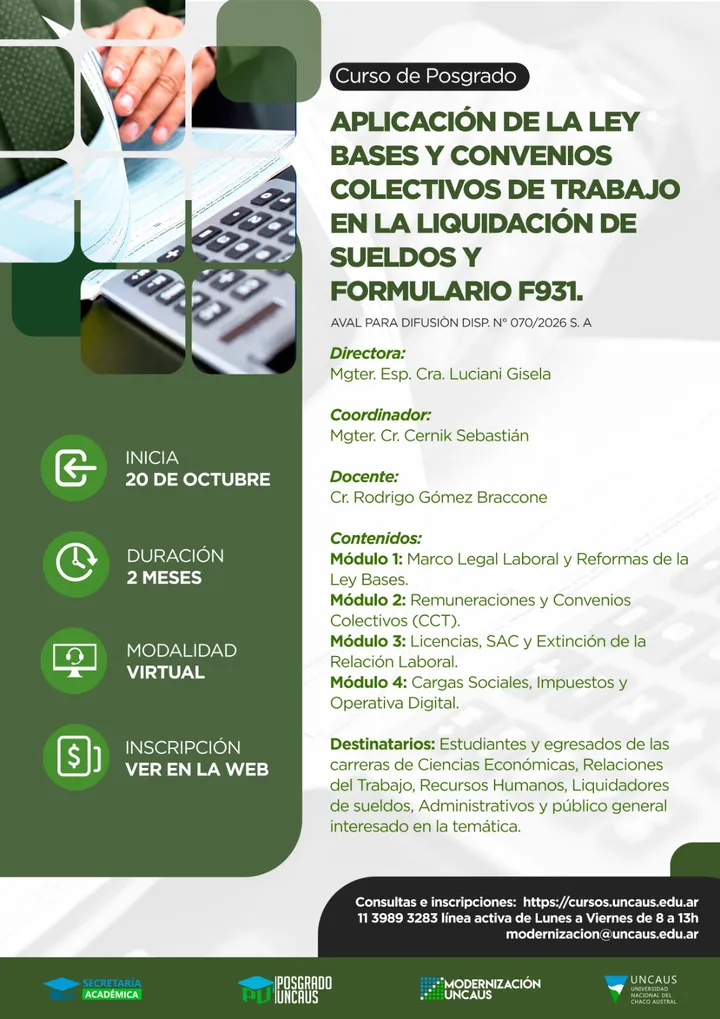 Curso: Aplicación de la Ley Bases y Convenios Colectivos de Trabajo en la Liquidación de Sueldos