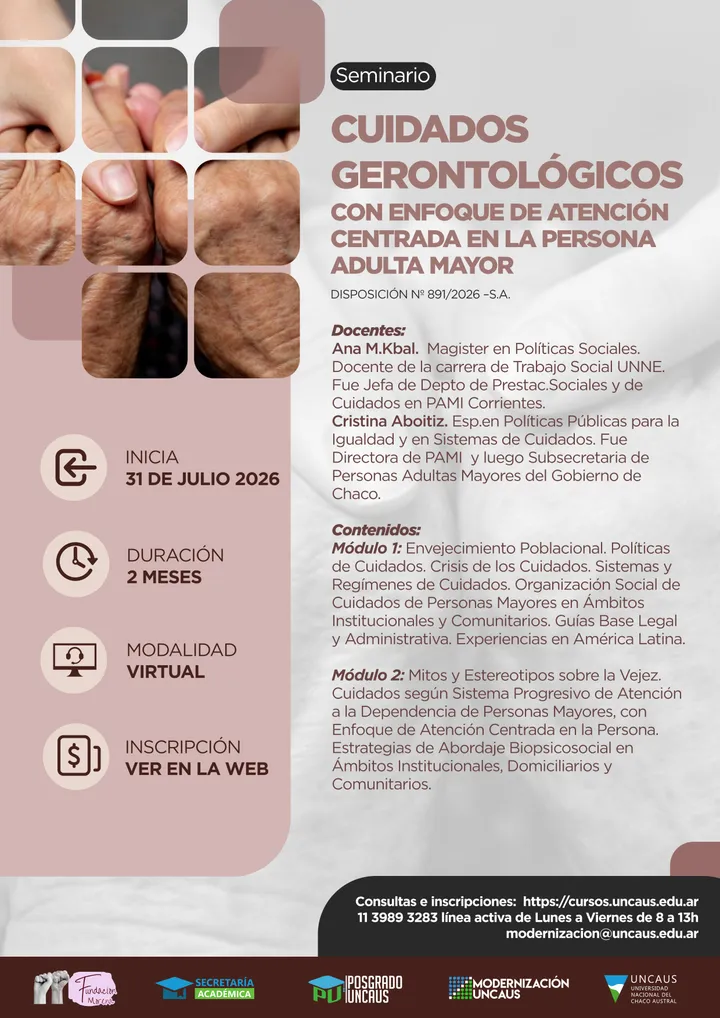 SEMINARIO: “Cuidados Gerontológicos, con enfoque de  Atención Centrada en la Persona Adulta Mayor”