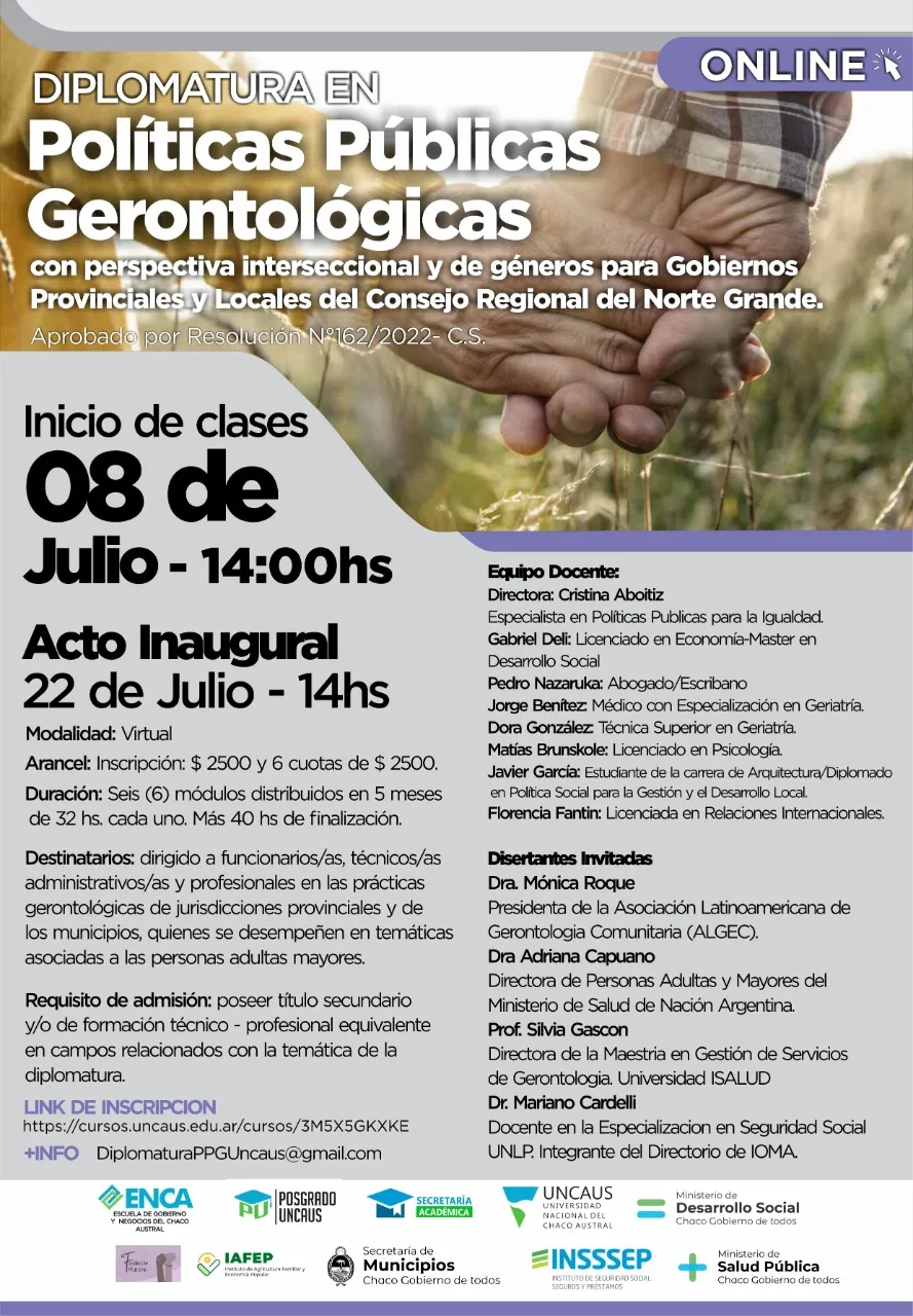Diplomatura en Políticas Públicas Gerontológicas – con perspectiva interseccional y de géneros.