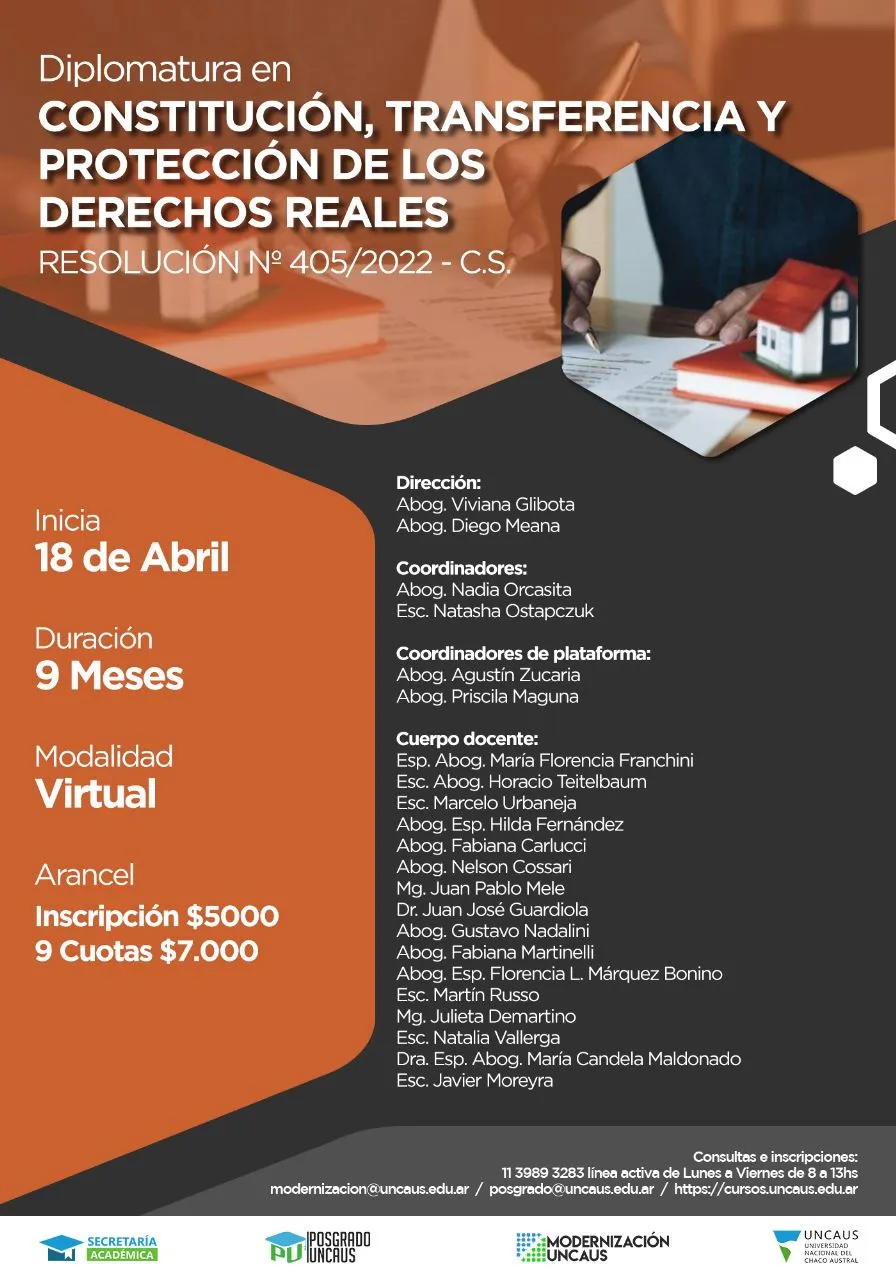 Diplomatura en CONSTITUCIÓN, TRANSFERENCIA Y PROTECCIÓN DE LOS DERECHOS REALES